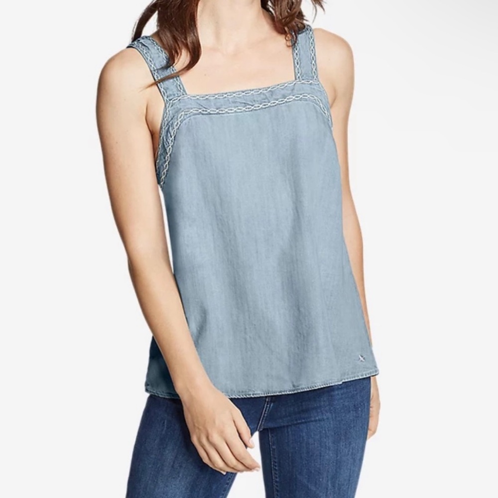 Eddie Bauer Tranquil Sleeveless Square-Neck Embroidered Bleached Tencel Lyocell